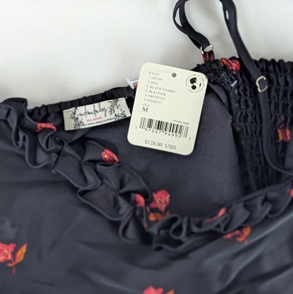 Free People On My Own Maxi Dress Sleeveless Floral Print Satin Black Combo M NWT - Picture 12 of 14